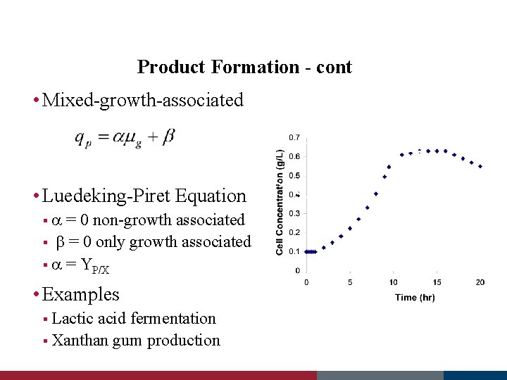 Product Formation - cont • Mixed-growth-associated • Luedeking-Piret Equation § = 0 non-growth associated