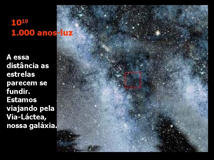1019 1. 000 anos-luz A essa distância as estrelas parecem se fundir. Estamos viajando