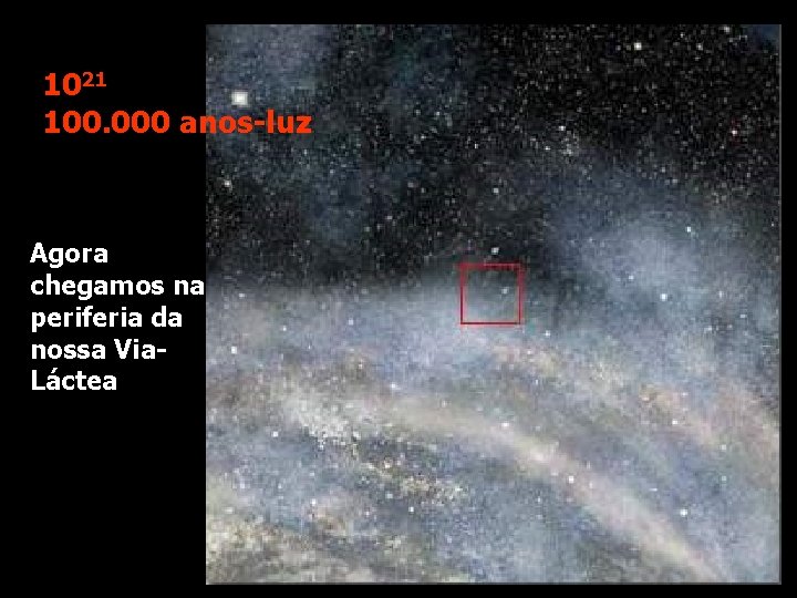 1021 100. 000 anos-luz Agora chegamos na periferia da nossa Via. Láctea 
