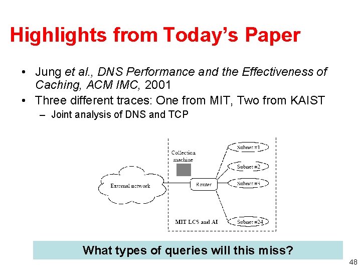 Highlights from Today’s Paper • Jung et al. , DNS Performance and the Effectiveness