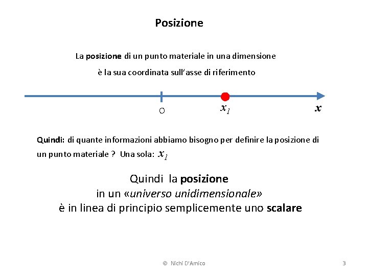 Posizione La posizione di un punto materiale in una dimensione è la sua coordinata