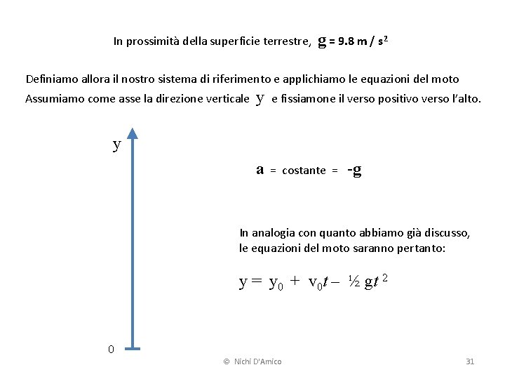 In prossimità della superficie terrestre, g = 9. 8 m / s 2 Definiamo