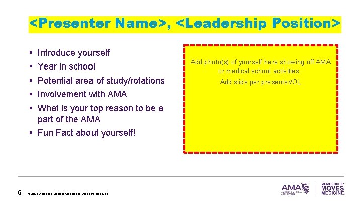 <Presenter Name>, <Leadership Position> § § § Introduce yourself Year in school Potential area