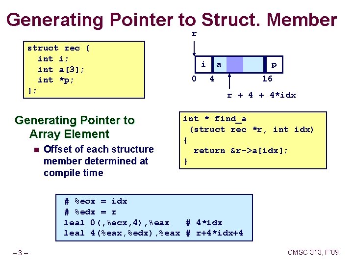 Generating Pointer to Struct. Member r struct rec { int i; int a[3]; int
