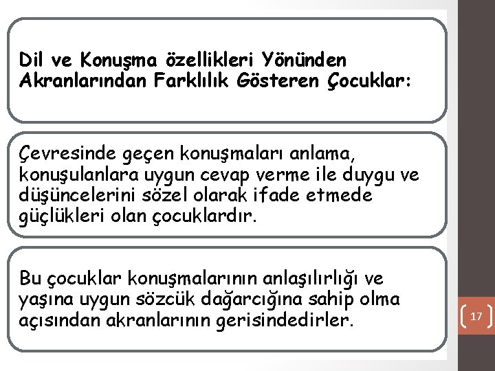 Dil ve Konuşma özellikleri Yönünden Akranlarından Farklılık Gösteren Çocuklar: Çevresinde geçen konuşmaları anlama, konuşulanlara