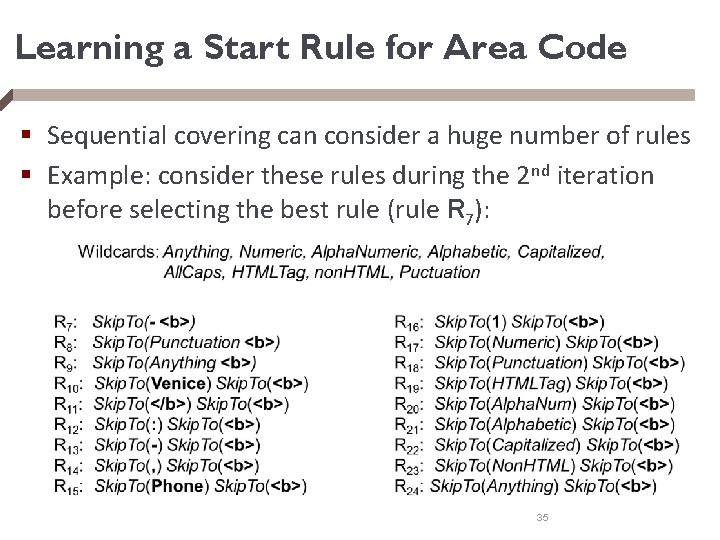 Learning a Start Rule for Area Code § Sequential covering can consider a huge