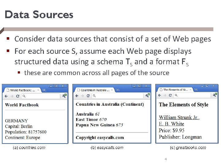 Data Sources § Consider data sources that consist of a set of Web pages