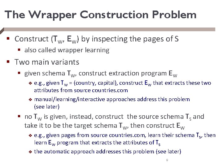 The Wrapper Construction Problem § Construct (TW, EW) by inspecting the pages of S