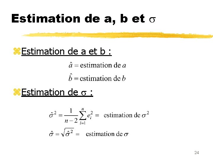 Estimation de a, b et z. Estimation de a et b : z. Estimation