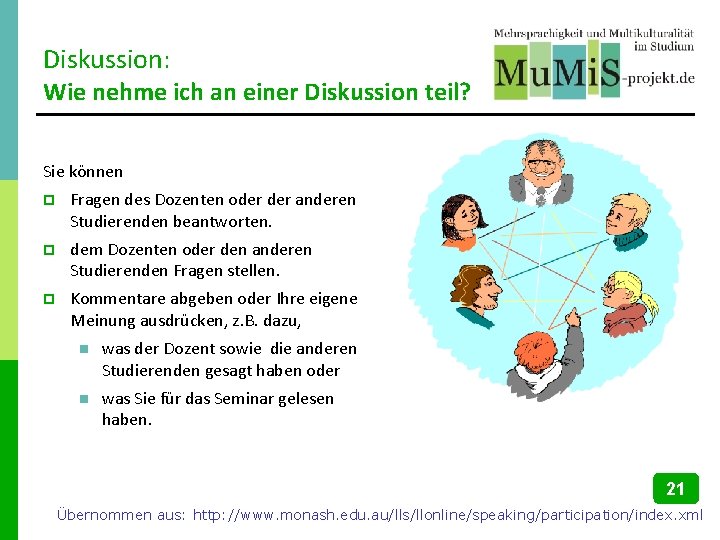 Diskussion: Wie nehme ich an einer Diskussion teil? Sie können p Fragen des Dozenten