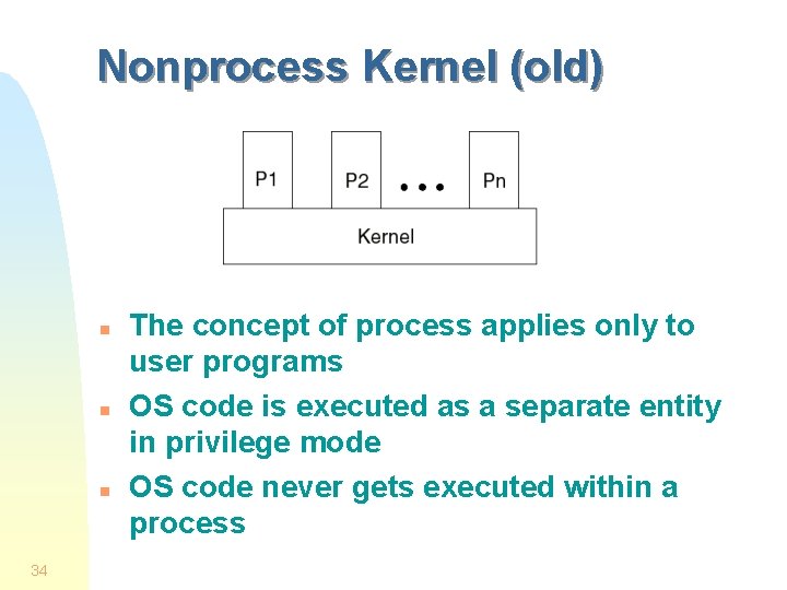 Nonprocess Kernel (old) n n n 34 The concept of process applies only to