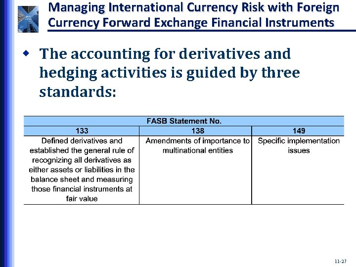 Managing International Currency Risk with Foreign Currency Forward Exchange Financial Instruments w The accounting