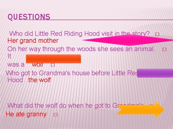 QUESTIONS Who did Little Red Riding Hood visit in the story? � Her grand