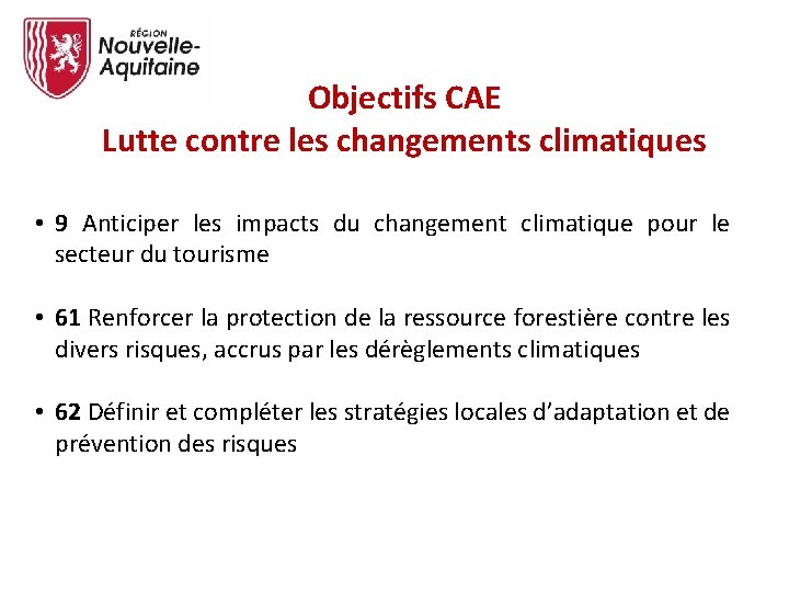 Objectifs CAE Lutte contre les changements climatiques • 9 Anticiper les impacts du changement