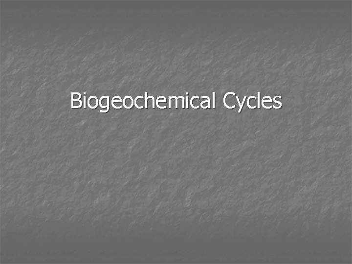 Biogeochemical Cycles 