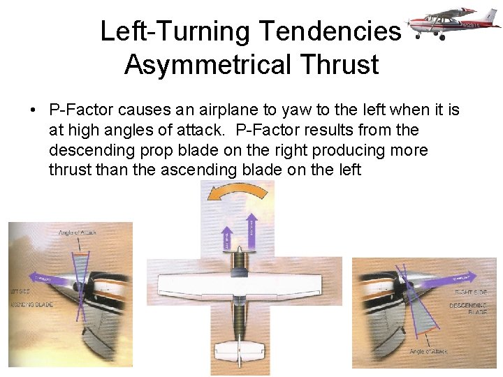Left-Turning Tendencies Asymmetrical Thrust • P-Factor causes an airplane to yaw to the left