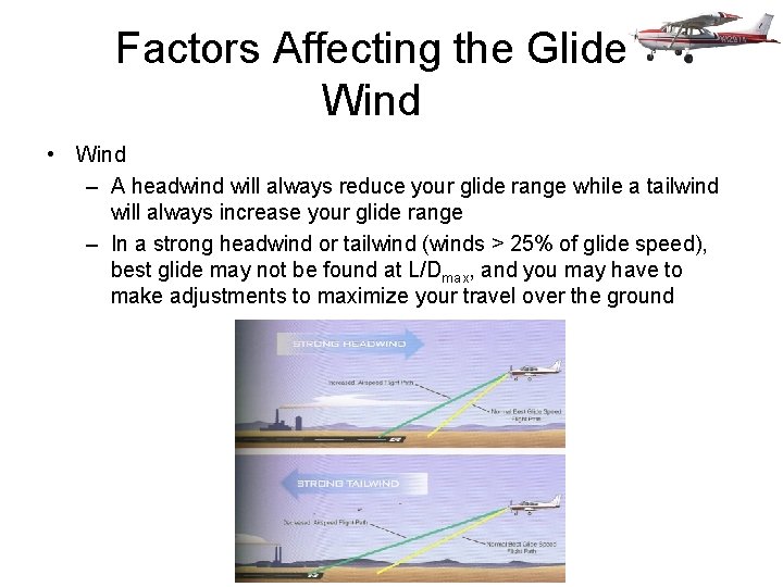 Factors Affecting the Glide Wind • Wind – A headwind will always reduce your