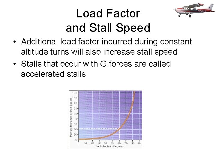 Load Factor and Stall Speed • Additional load factor incurred during constant altitude turns