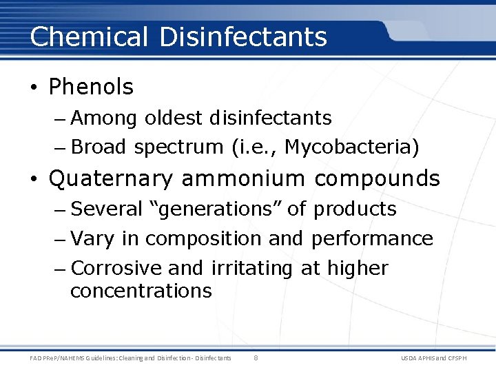 Chemical Disinfectants • Phenols – Among oldest disinfectants – Broad spectrum (i. e. ,