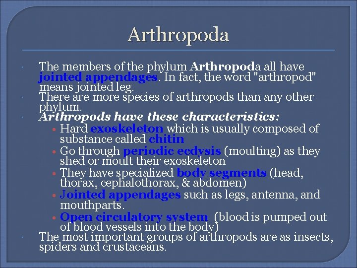 Arthropoda The members of the phylum Arthropoda all have jointed appendages. In fact, the