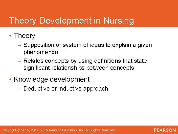 Theory Development in Nursing • Theory – Supposition or system of ideas to explain