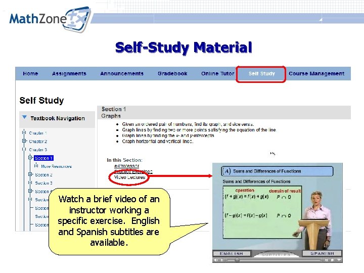 Self-Study Material Watch a brief video of an instructor working a specific exercise. English