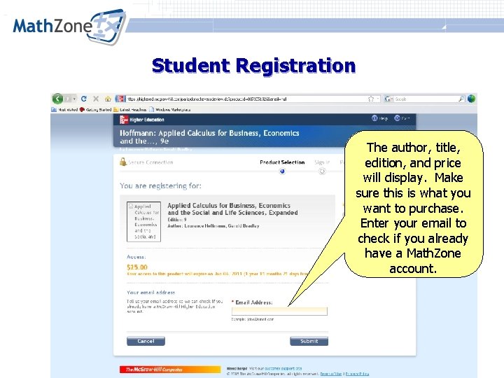 Student Registration The author, title, edition, and price will display. Make sure this is