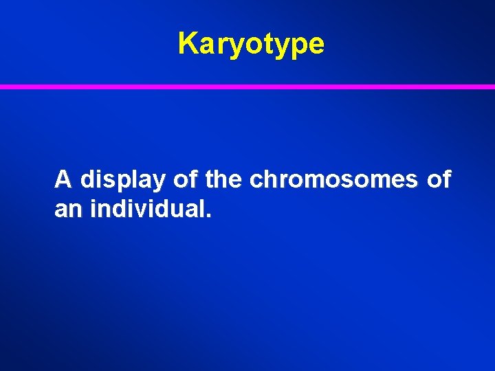 Karyotype A display of the chromosomes of an individual. 