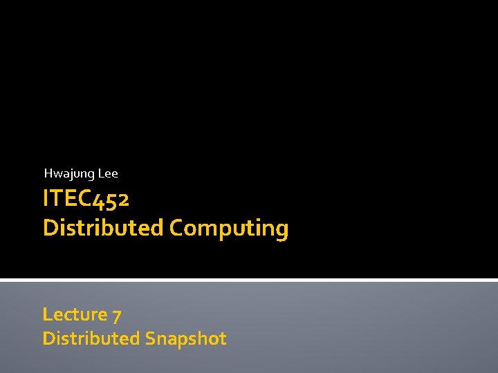 Hwajung Lee ITEC 452 Distributed Computing Lecture 7 Distributed Snapshot 