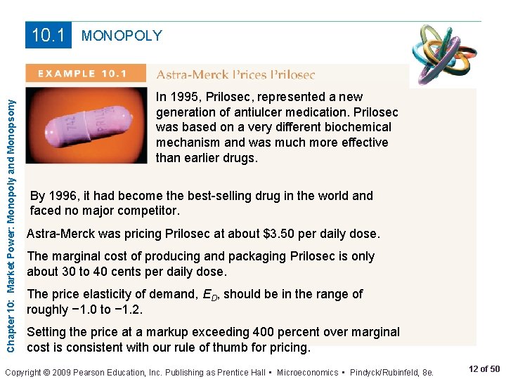 Chapter 10: Market Power: Monopoly and Monopsony 10. 1 MONOPOLY In 1995, Prilosec, represented