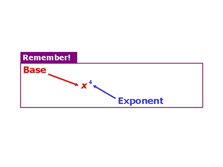 Remember! Base x 4 Exponent 