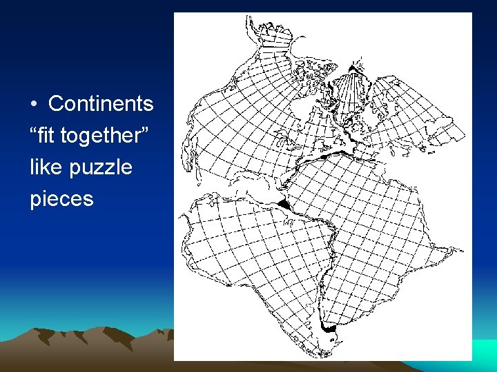  • Continents “fit together” like puzzle pieces 