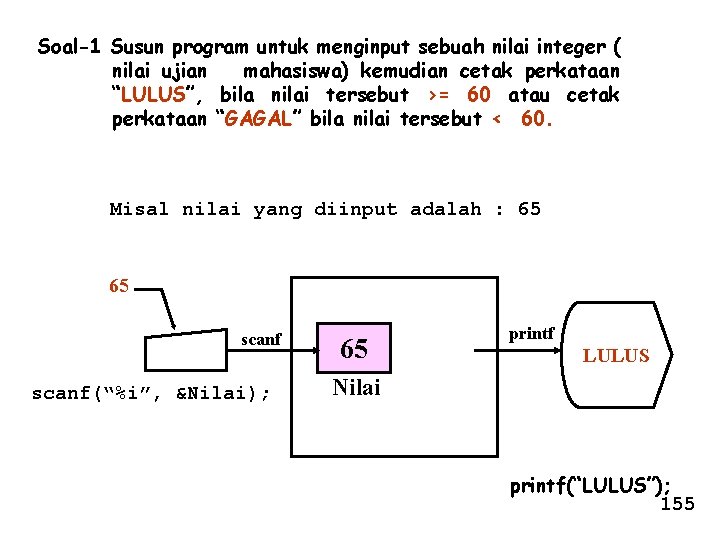 Soal-1 Susun program untuk menginput sebuah nilai integer ( nilai ujian mahasiswa) kemudian cetak