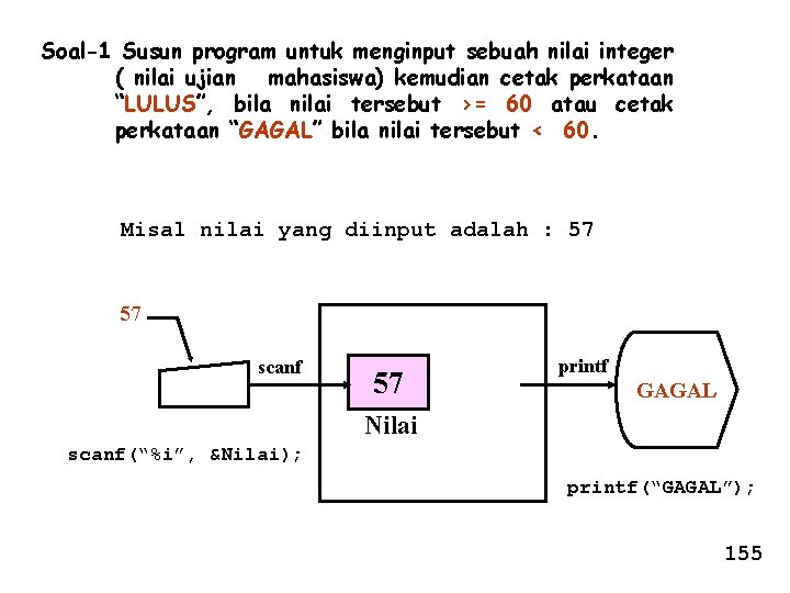 Soal-1 Susun program untuk menginput sebuah nilai integer ( nilai ujian mahasiswa) kemudian cetak