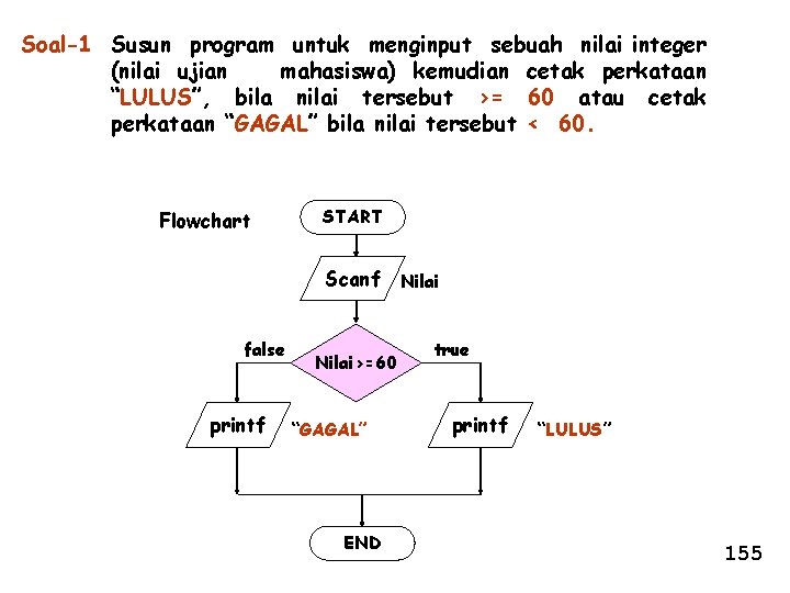 Soal-1 Susun program untuk menginput sebuah nilai integer (nilai ujian mahasiswa) kemudian cetak perkataan