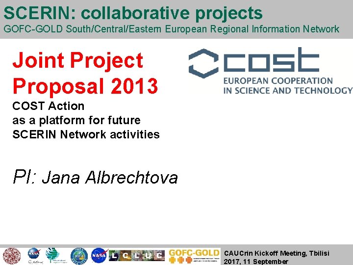 SCERIN: collaborative projects GOFC-GOLD South/Central/Eastern European Regional Information Network Joint Project Proposal 2013 COST