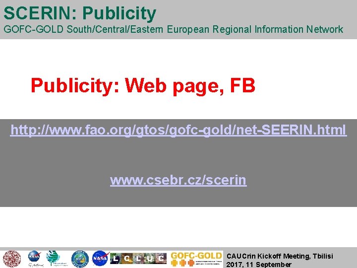 SCERIN: Publicity GOFC-GOLD South/Central/Eastern European Regional Information Network Publicity: Web page, FB http: //www.