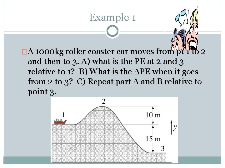 Example 1 �A 1000 kg roller coaster car moves from pt 1 to 2