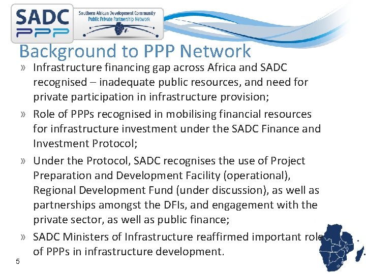Background to PPP Network » Infrastructure financing gap across Africa and SADC recognised –
