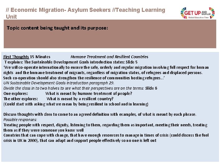 // Economic Migration- Asylum Seekers //Teaching Learning Unit Topic content being taught and its