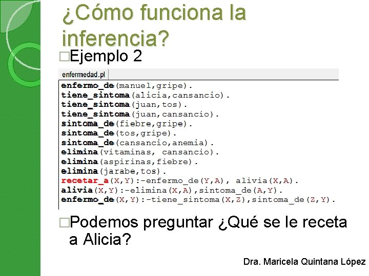 ¿Cómo funciona la inferencia? �Ejemplo 2 �Podemos a Alicia? preguntar ¿Qué se le receta