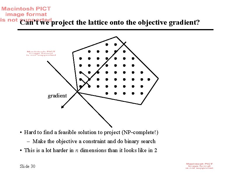 Can’t we project the lattice onto the objective gradient? gradient • Hard to find