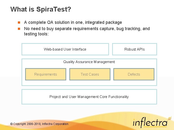 What is Spira. Test? A complete QA solution in one, integrated package n No