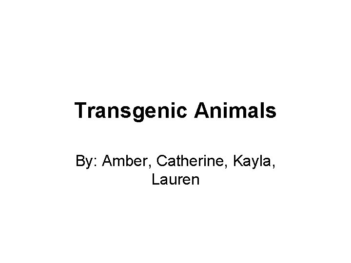 Transgenic Animals By: Amber, Catherine, Kayla, Lauren 