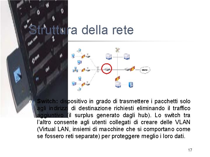 Struttura della rete Switch: dispositivo in grado di trasmettere i pacchetti solo agli indirizzi