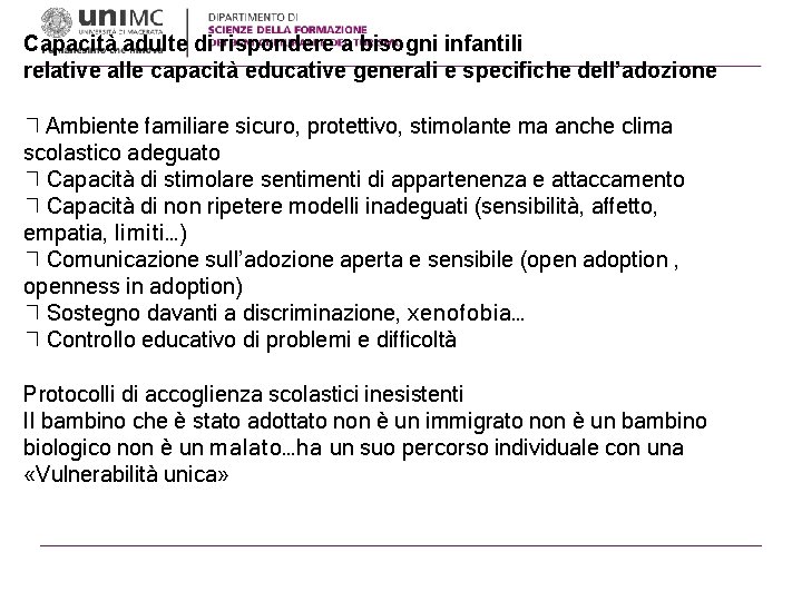 Capacità adulte di rispondere a bisogni infantili relative alle capacità educative generali e specifiche