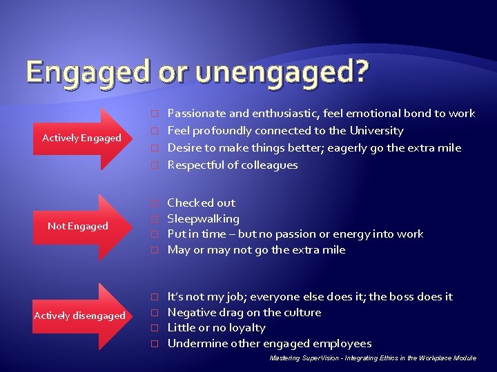 Engaged or unengaged? � Actively Engaged � � Not Engaged � � Actively disengaged