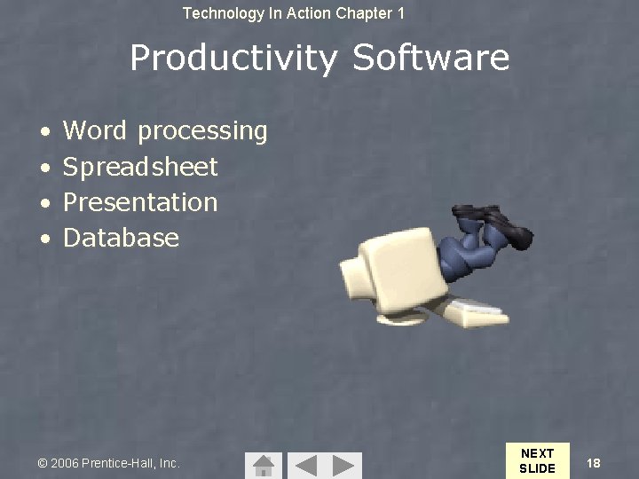 Technology In Action Chapter 1 Productivity Software • • Word processing Spreadsheet Presentation Database