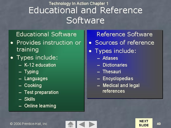 Technology In Action Chapter 1 Educational and Reference Software • • Educational Software Provides