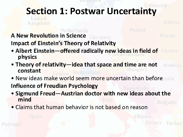Section 1: Postwar Uncertainty A New Revolution in Science Impact of Einstein’s Theory of